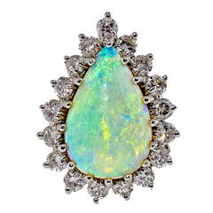 Pear Shaped Opal DIamond Gold Ring