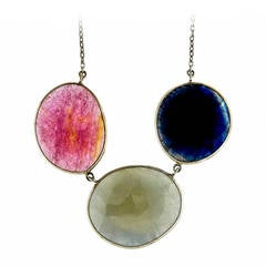 Sapphire Rose Cut Gold Slice Necklace 10