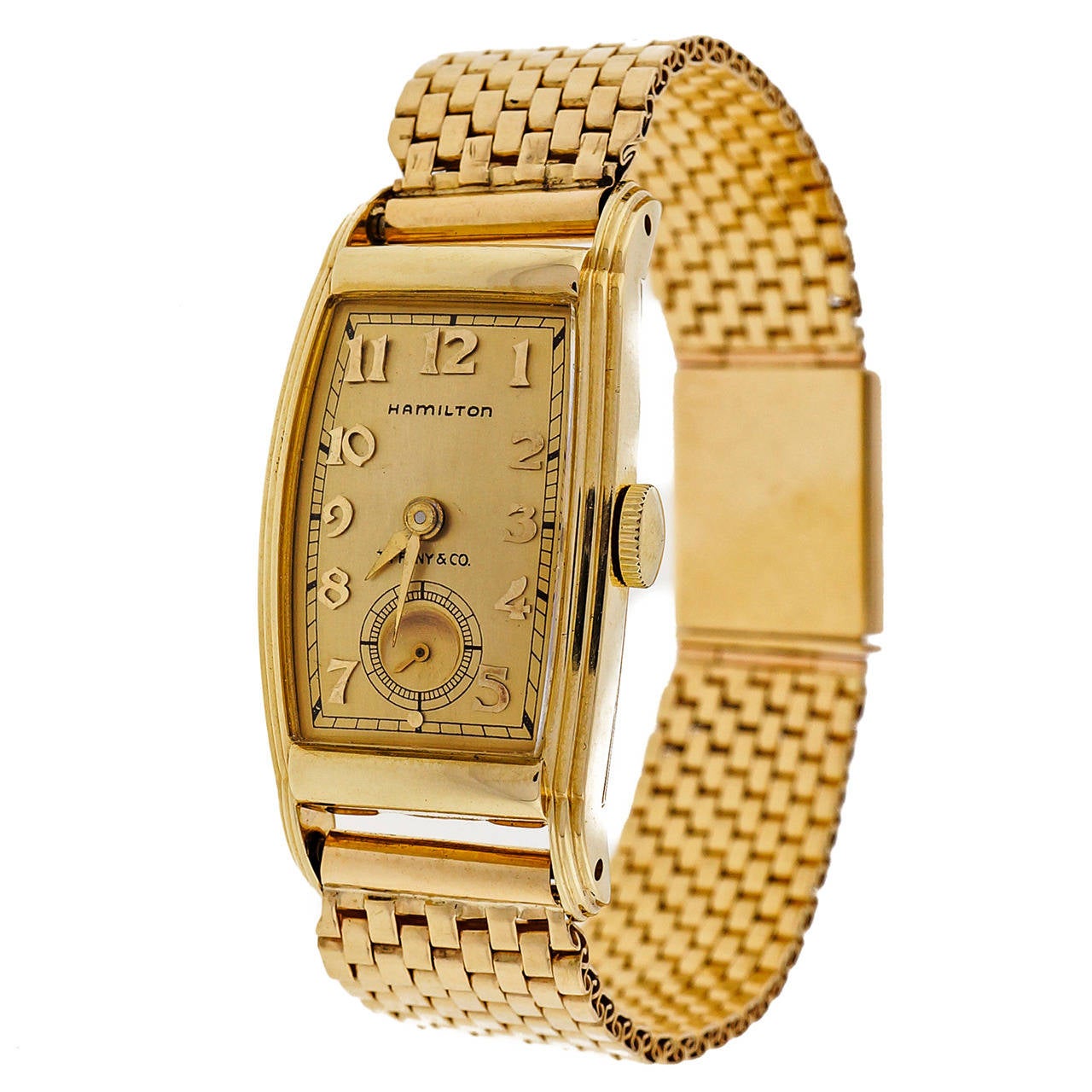 Hamilton Yellow Gold Tonneau Wristwatch Retailed by Tiffany & Co circa 1940s