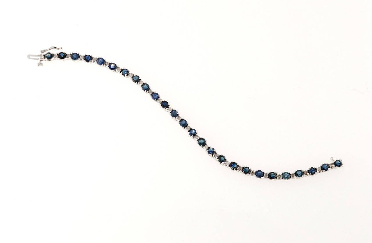 Modern Blue Sapphire Diamond Gold Hinged Link Bracelet