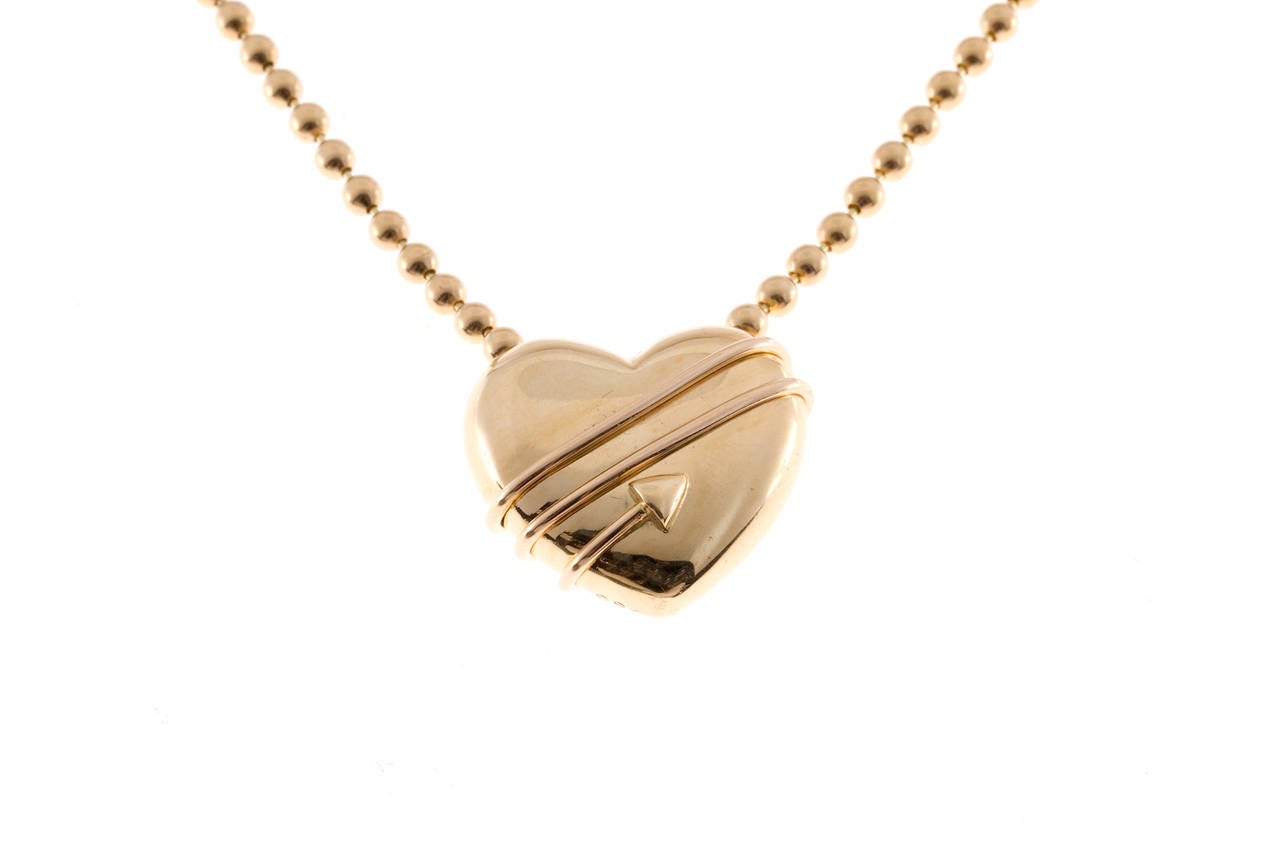 Modern Tiffany & Co. Cupid's Heart Gold Bead Chain Pendant