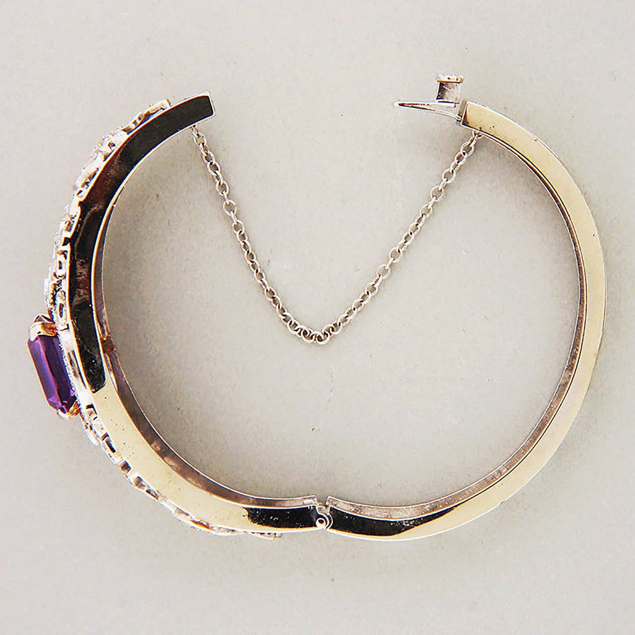 Art Deco Amethyst Diamond Gold Bangle Bracelet