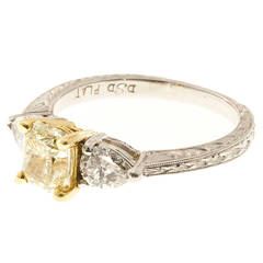Fancy Yellow And White Diamond Platinum Engagement Ring 6