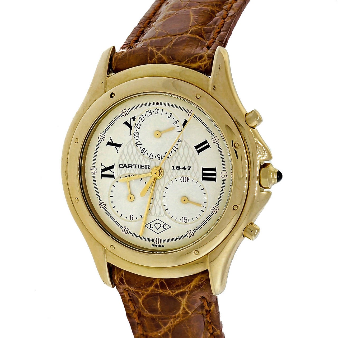 Cartier Yellow Gold Date Chronograph Wristwatch  In Good Condition In Stamford, CT