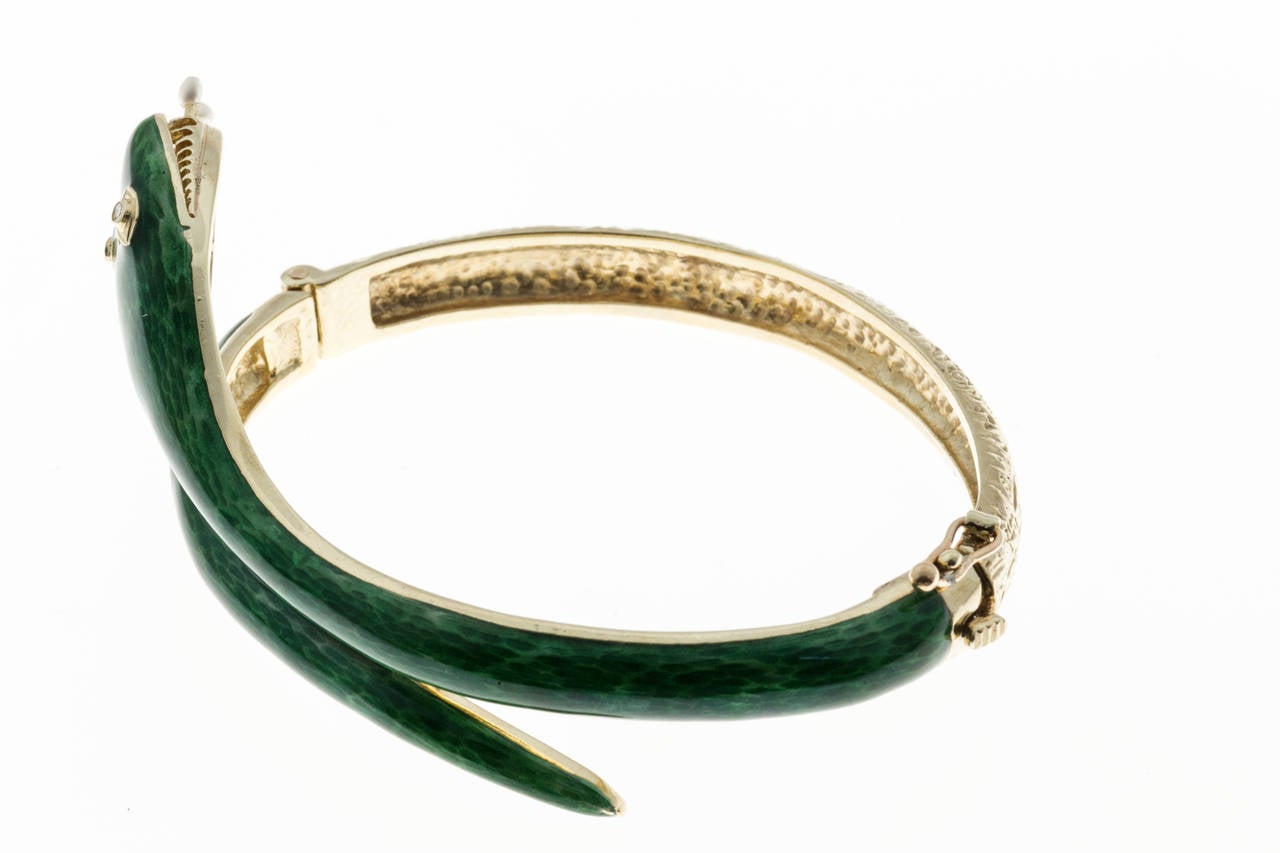 Pearl Diamond Enamel Gold Snake Bangle Bracelet 4