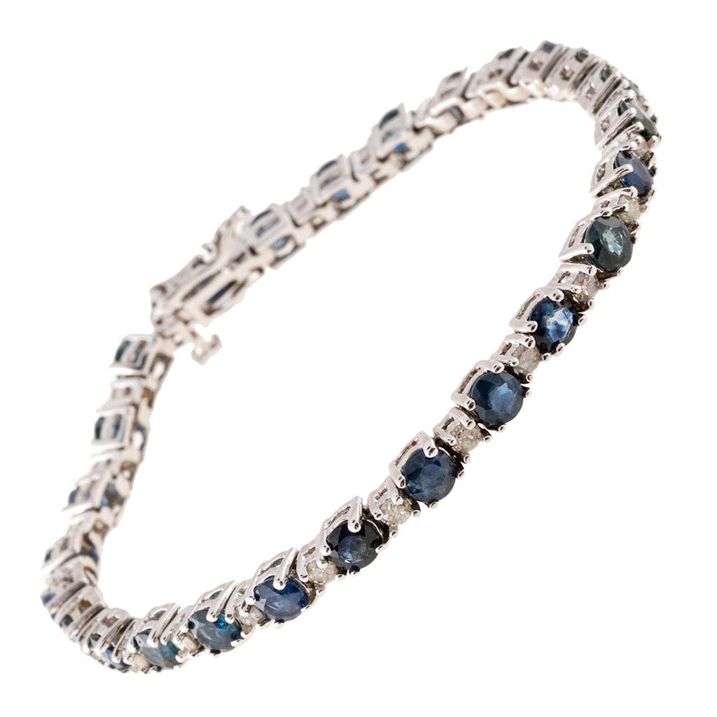 Blue Sapphire Diamond Gold Hinged Link Bracelet