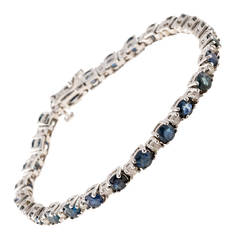 Blue Sapphire Diamond Gold Hinged Link Bracelet 8