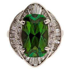 Green Tourmaline Diamond Platinum Ring 5