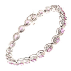 Natural Pink Sapphire Diamond Gold Hinged Link Bracelet