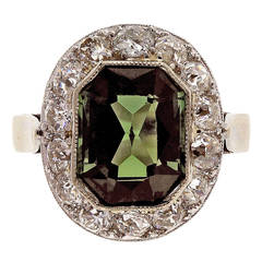 Art Deco Tourmaline Diamond Gold Ring