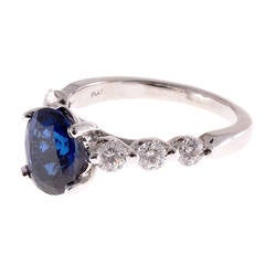Cornflower Blue Natural Oval Sapphire Diamond Platinum Ring 9