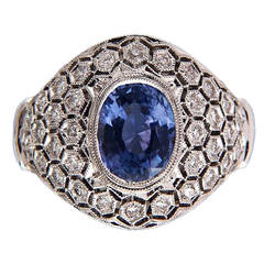 Natural Blue Sapphire Diamond Dome Ring 11