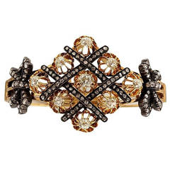 Victorian Old Mine and Rose Diamond Silver Gold Bangle Bracelet 6