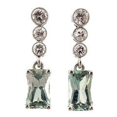 Blue Tourmaline Diamond Platinum Dangle Earrings