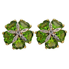 Heart Shaped Peridot Diamond Gold Clip Post Earrings 5