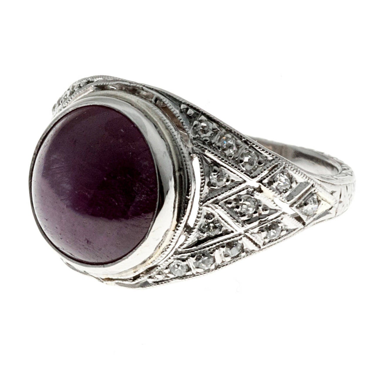 Art Deco Natural Star Ruby Diamond Platinum Ring For Sale at 1stdibs