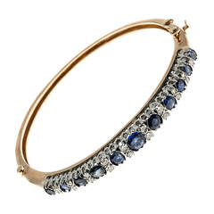 Natural Sapphire Diamond Gold Bangle Bracelet 2