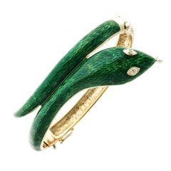 Pearl Diamond Enamel Gold Snake Bangle Bracelet