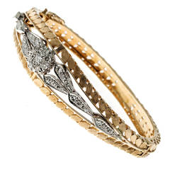 Pierced Engraved Diamond Gold Hinged Bangle Bracelet 8