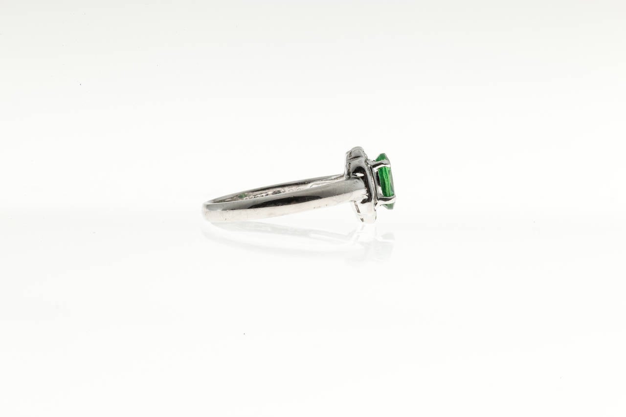 Art Deco Green Tsavorite Garnet and Diamond Platinum Ring In Good Condition In Stamford, CT