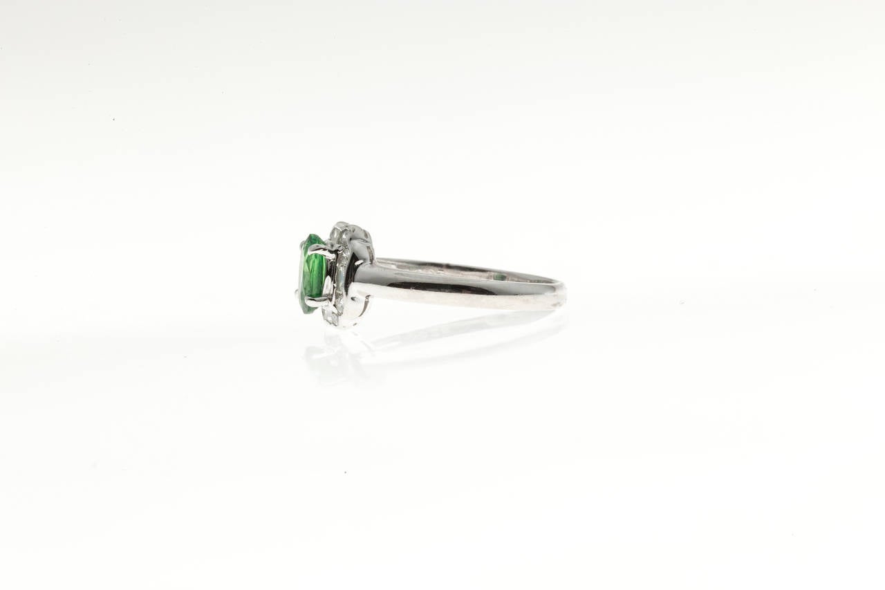 Women's Art Deco Green Tsavorite Garnet and Diamond Platinum Ring