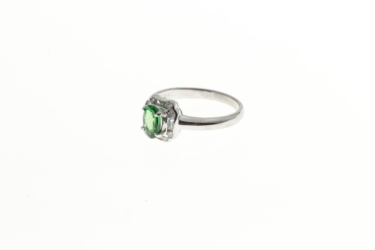 Art Deco Green Tsavorite Garnet and Diamond Platinum Ring 1