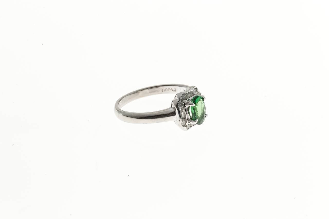 Art Deco Green Tsavorite Garnet and Diamond Platinum Ring 2