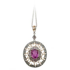 Pink Sapphire Diamond Gold Chain Pendant 11