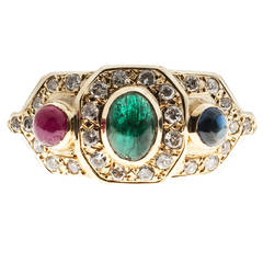 Byzantinischer Stil Cabochon Smaragd Rubin Saphir Diamant Gold Ring