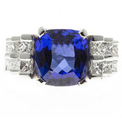 Cushion Blue Tanzanite Princess Diamond Platinum Ring 4