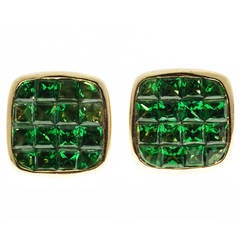 Green Square Tsavorite Garnet Yellow Gold Earrings 7