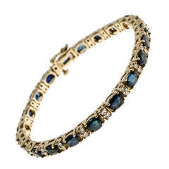 Oval Royal Sapphire Diamond Gold Hinged Link Bracelet 6