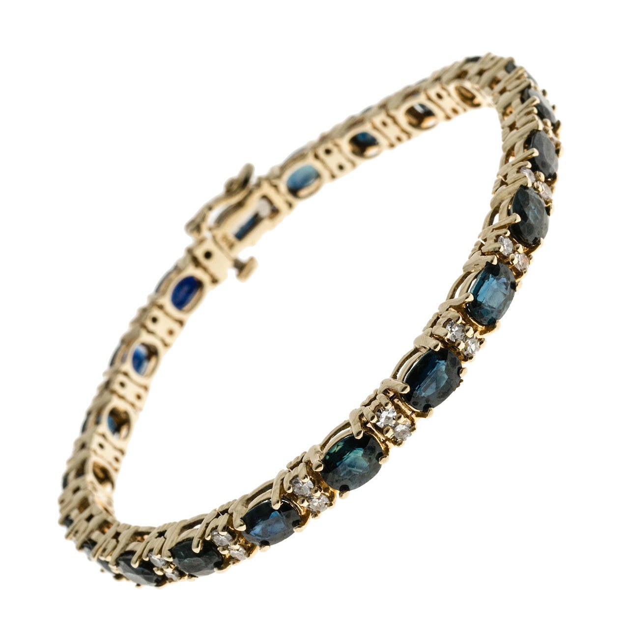 Oval Royal Sapphire Diamond Gold Hinged Link Bracelet For Sale at 1stdibs