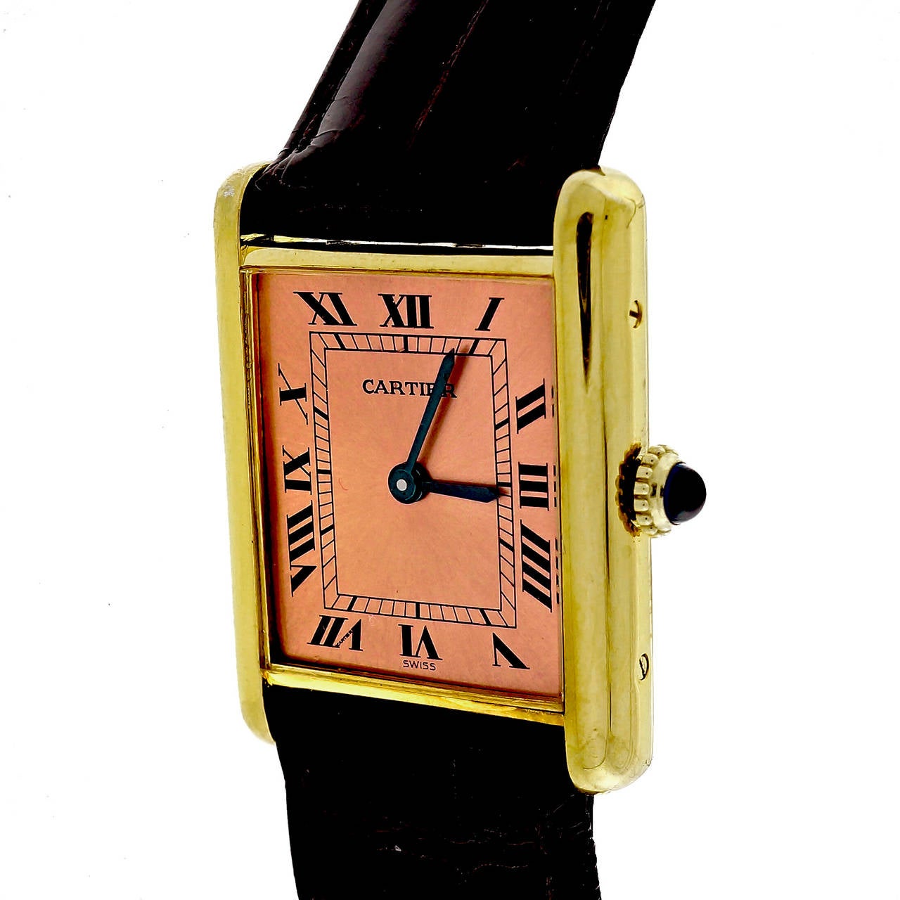 Modern Cartier Lady's Gold Plate on Silver Tank Strap Wristwatch