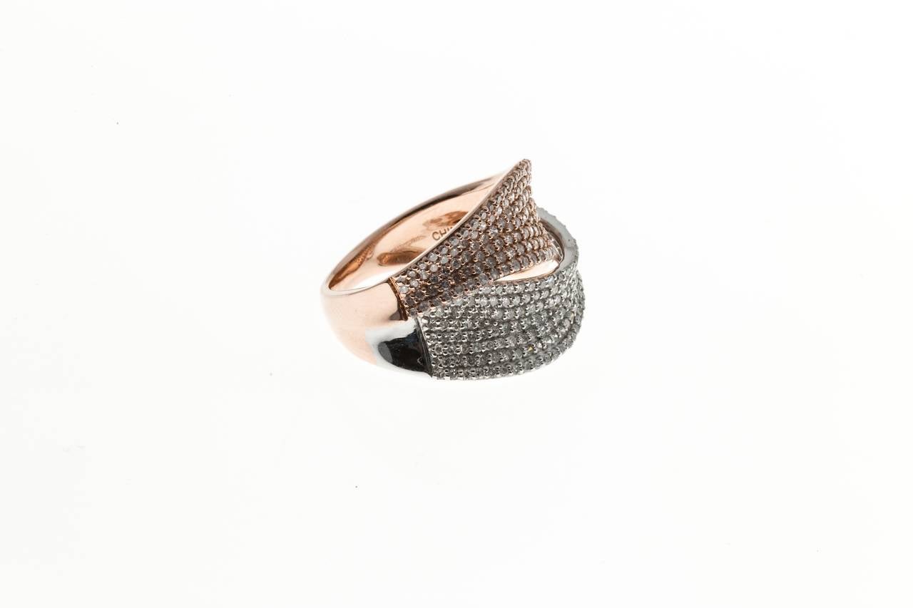 Modern Pave Diamond Gold Swirl Ring