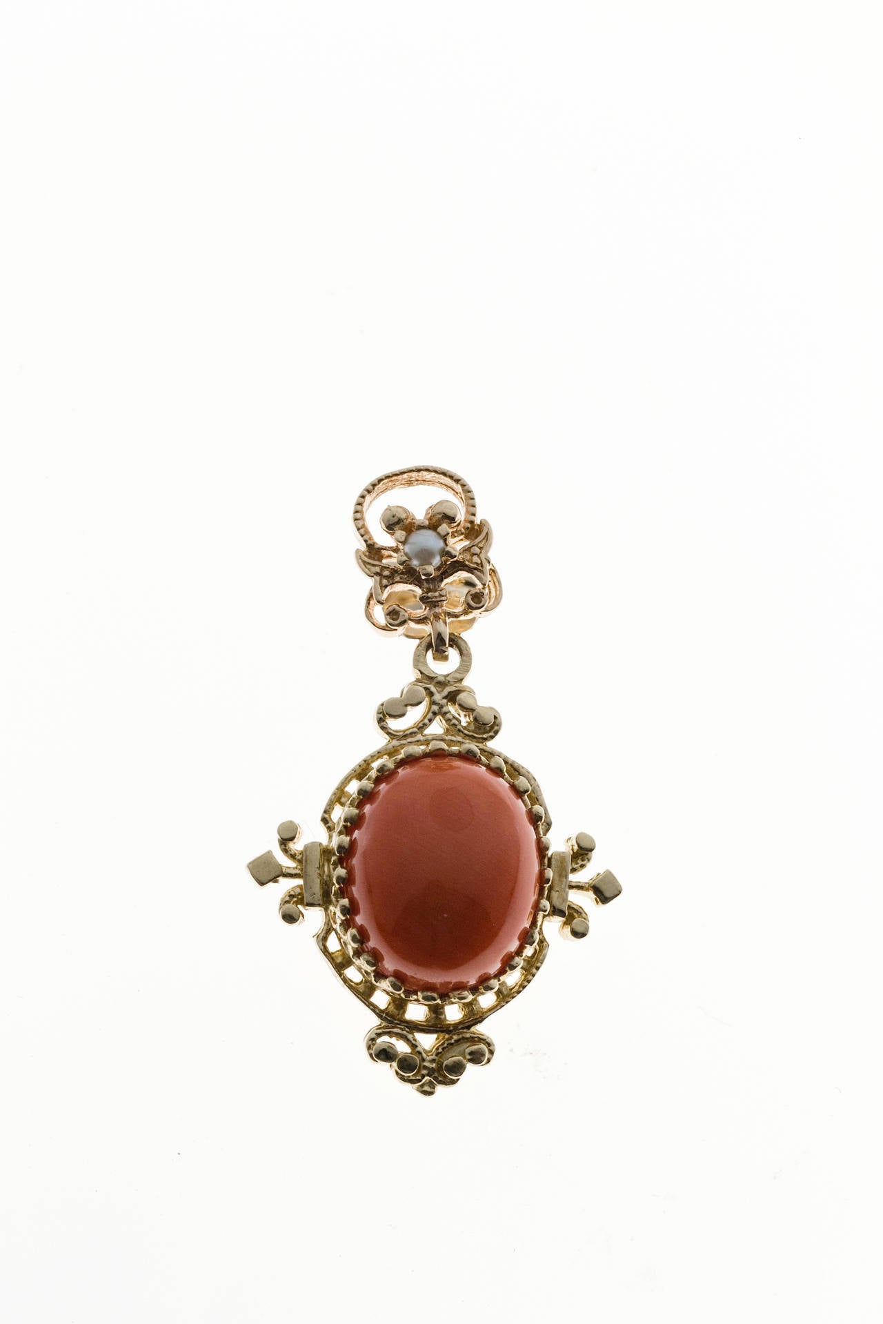 Coral Pearl Gold Dangle Earrings