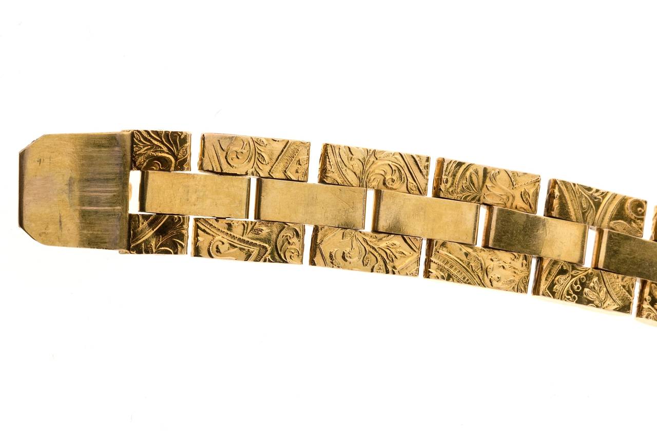 Engraved Emerald Cut Amethyst Hinged Link Gold Bracelet 1