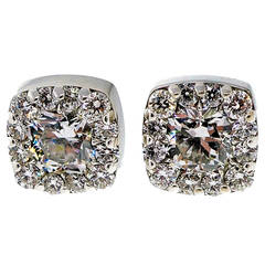 Hearts on Fire Diamond Gold Halo Cushion Earrings 10