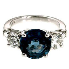Natural Round Sapphire Brilliant Cut Diamond Platinum Ring 11