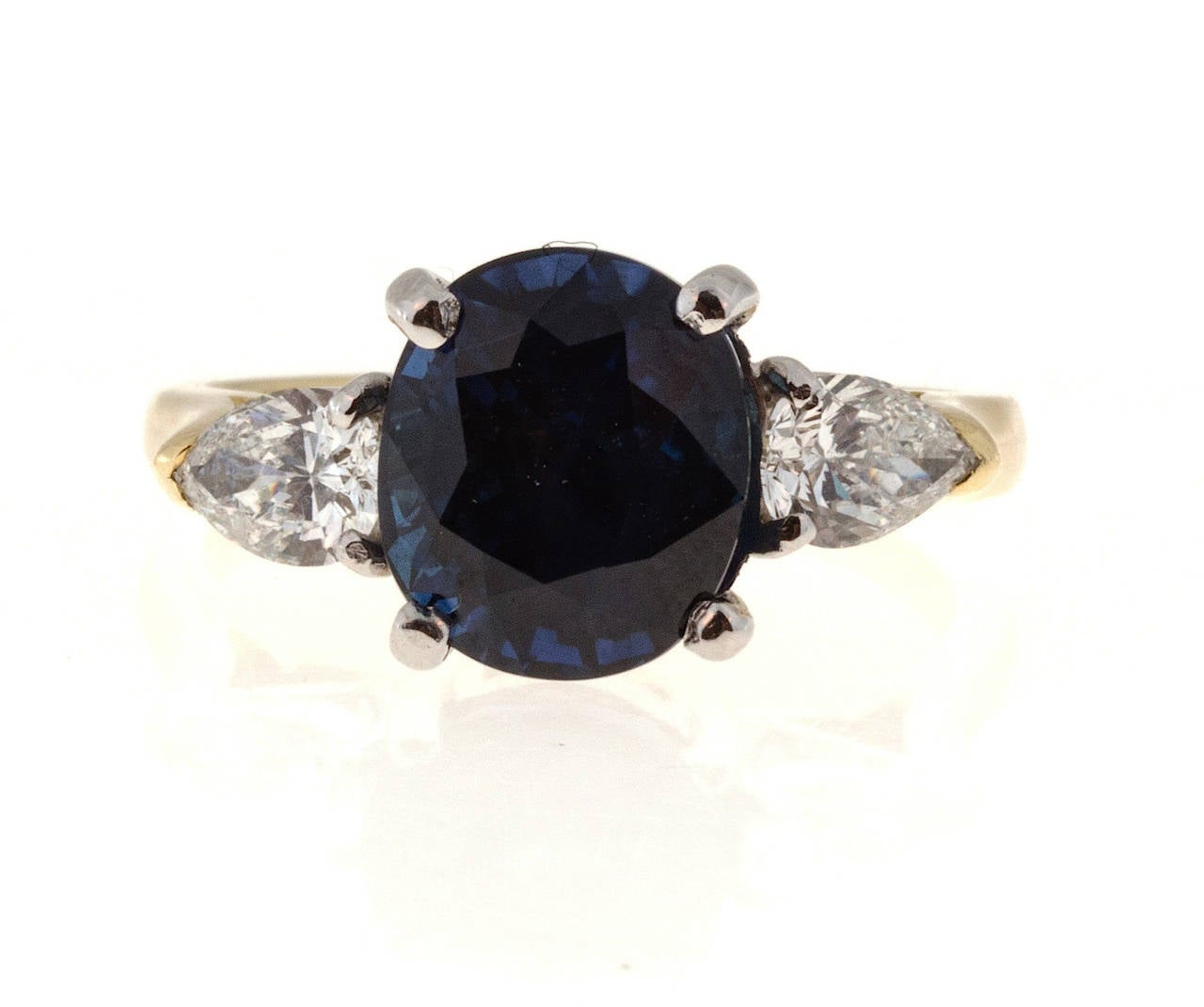 Natural Royal Blue Sapphire Pear Shaped Diamond Gold Platinum Ring For ...