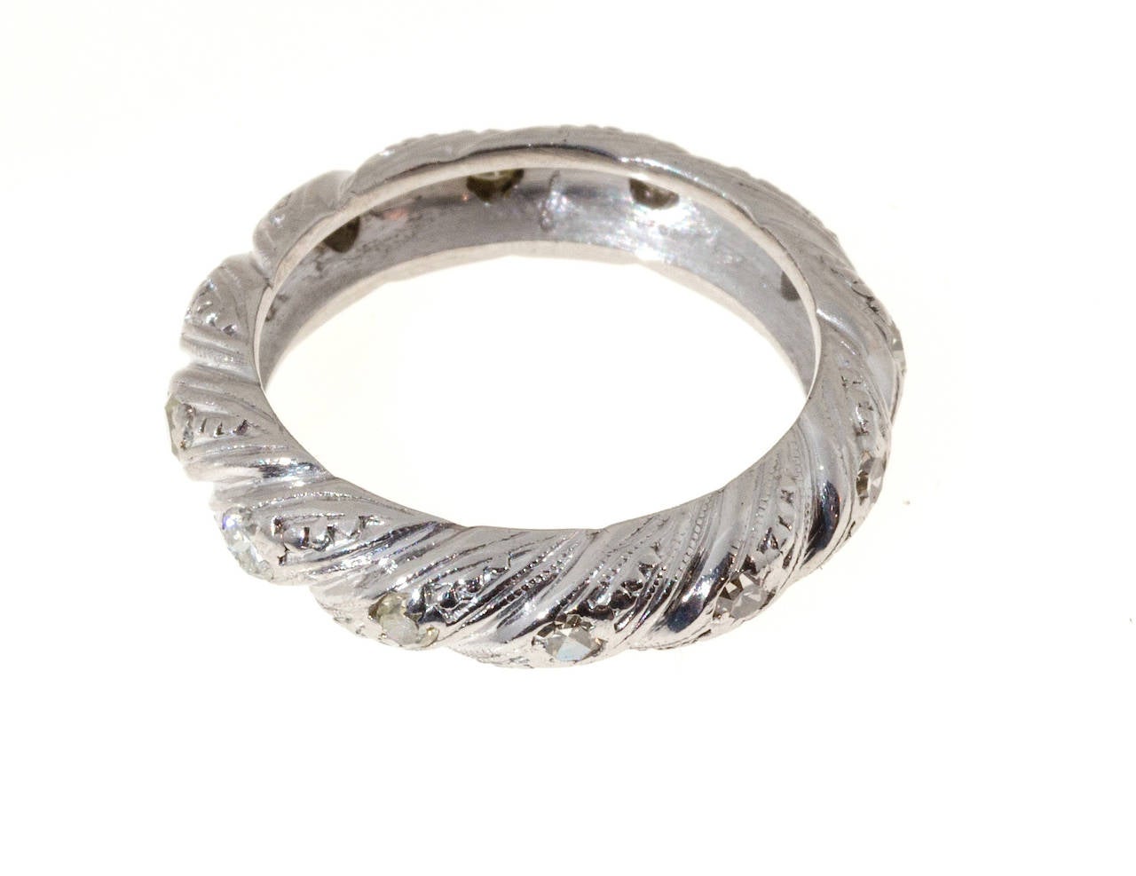 Art Deco Round Mele Diamond Platinum Swirl Design Ring For Sale