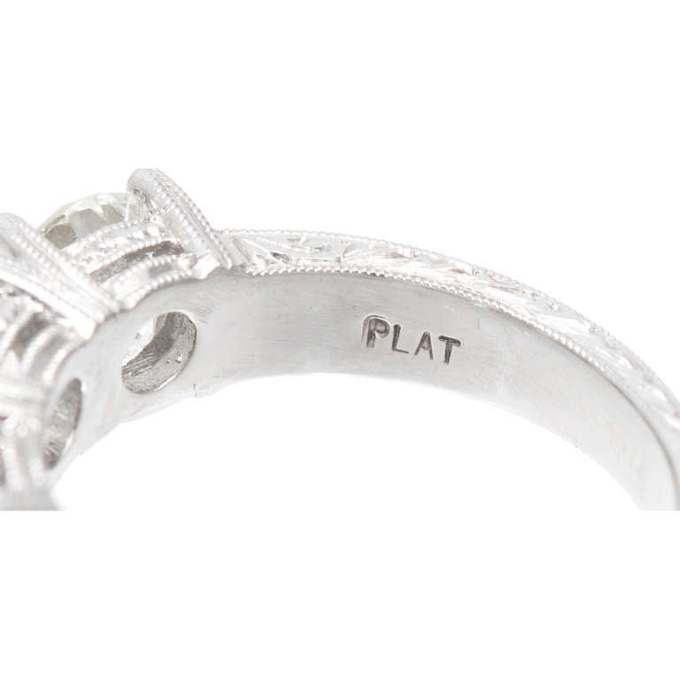 Modern Peter Suchy Five Stone Old European Cut Diamond Engraved Platinum Ring