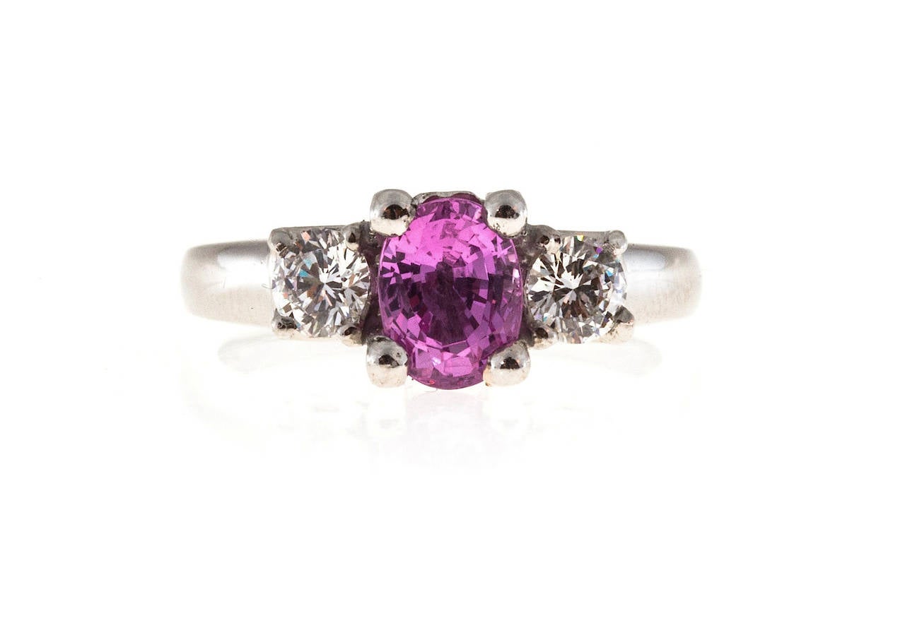 Women's Mk Pink Oval Sapphire and Brilliant Diamond Platinum Ring