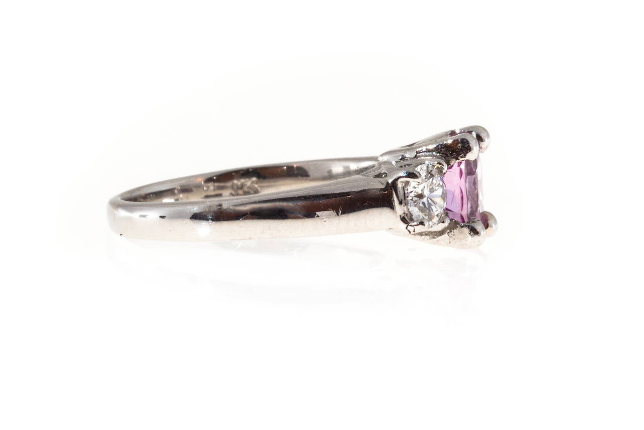 Mk Pink Oval Sapphire and Brilliant Diamond Platinum Ring 1