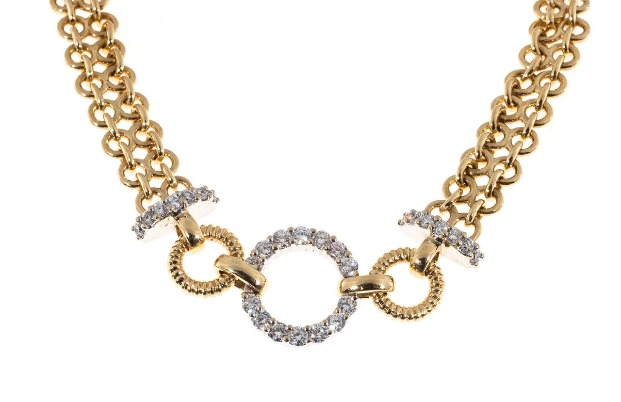 .70 Carat Diamond Gold Two-Row Chain Link Circle Bracelet