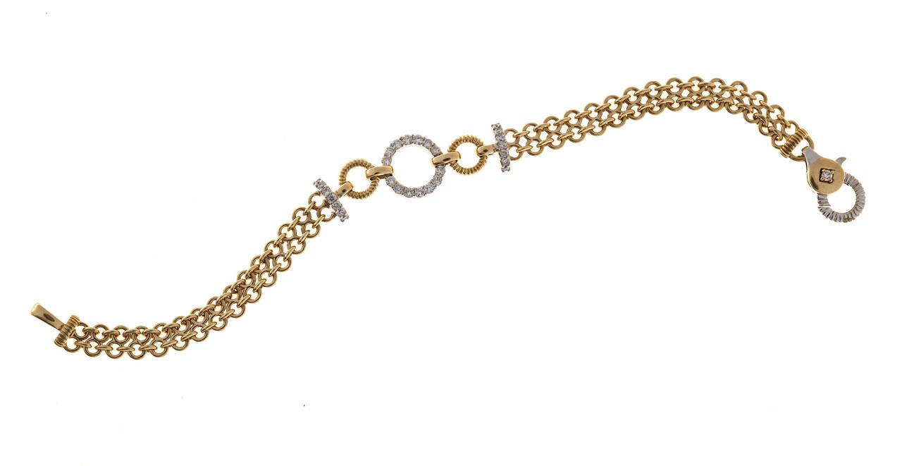 Modern .70 Carat Diamond Gold Two-Row Chain Link Circle Bracelet