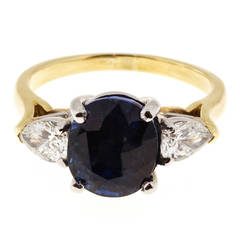 Natural Royal Blue Sapphire Pear Shaped Diamond Gold Platinum Ring 4