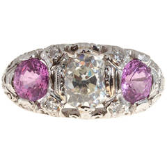 1920s Pink Sapphire Diamond Platinum Ring 8