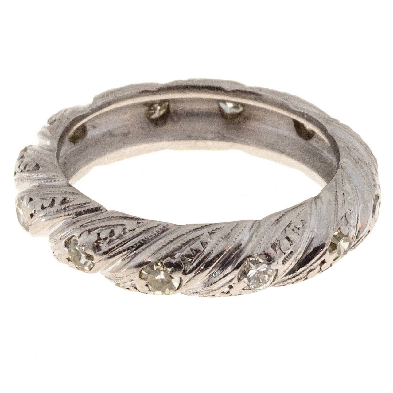 Round Mele Diamond Platinum Swirl Design Ring For Sale