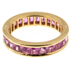Princess Cut Pink Sapphire Gold Eternity Band Ring 8